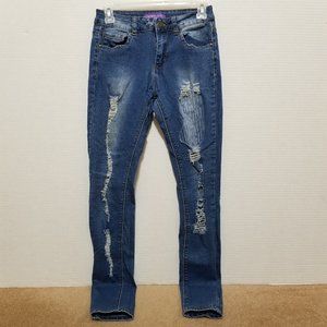 Bamboo jeans 5 distressed ripped torn shredded skinny denim tiny rhinestones